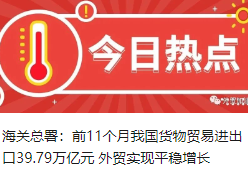 海关总署：前11个月我国货物贸易进出口39.79万亿元 外贸实现平稳增长