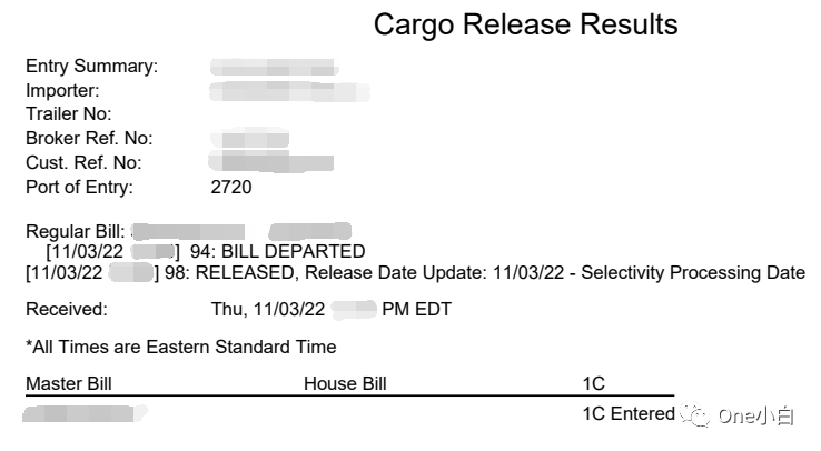 ACE Cargo Release 货物放行术语表